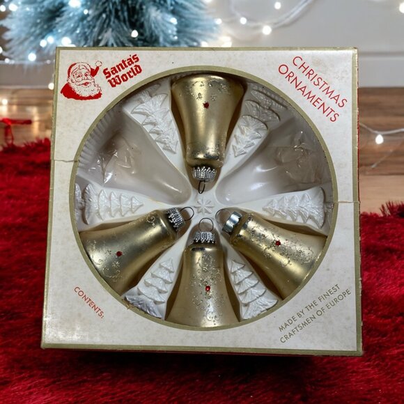 Mercury Glass Christmas Ornaments Vintage Gold Bells Set of 4 Made in Germany - Picture 1 of 16